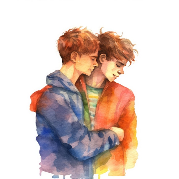 Watercolor painting of eighteenyearold LGBT couple