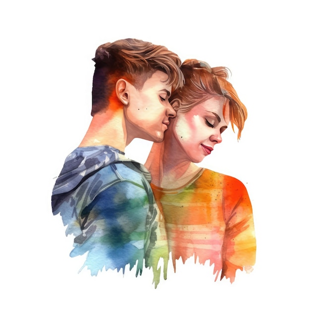 Watercolor painting of eighteenyearold LGBT couple