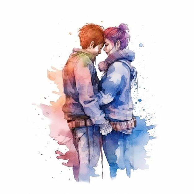 Watercolor painting of eighteenyearold LGBT couple