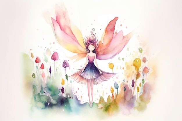 翼と翼を持つ妖精の水彩画。