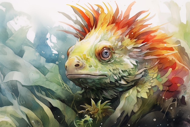 Watercolor painting of fantastic animals