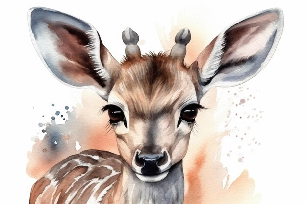 A watercolor painting of a fawn