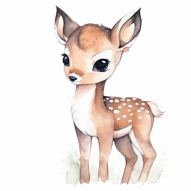 A watercolor painting of a fawn