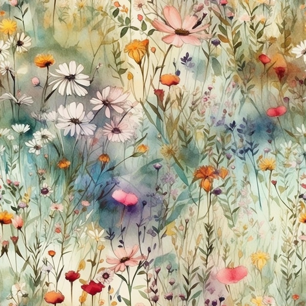 Картина акварелью с изображением поля цветов.
