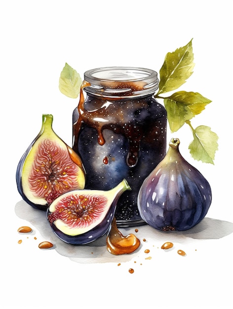 A watercolor painting of figs and figs