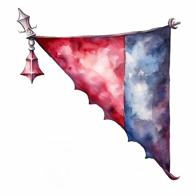 A watercolor painting of a flag that says'the sea'on it