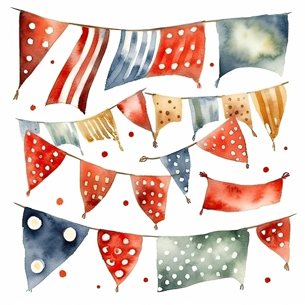 A watercolor painting of flags and the words happy birthday