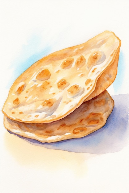 A watercolor painting of a flat bread