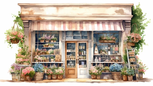 A watercolor painting of a flower shop.