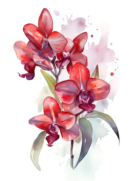 Photo a watercolor painting of a flower with red and purple flowers.