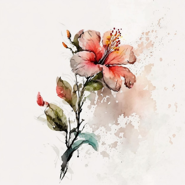 히비스커스라는 단어가 있는 꽃의 수채화 그림.
