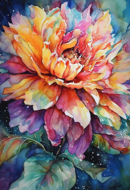 A watercolor painting of a flower with the word " on it "