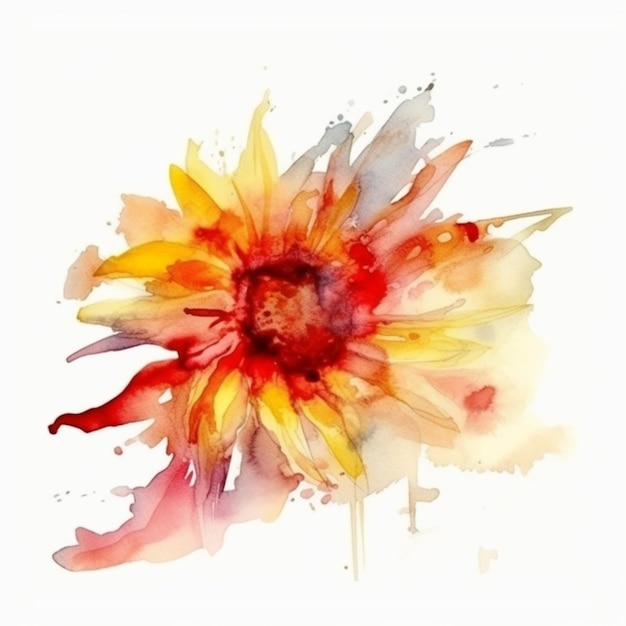 A watercolor painting of a flower with a yellow center.