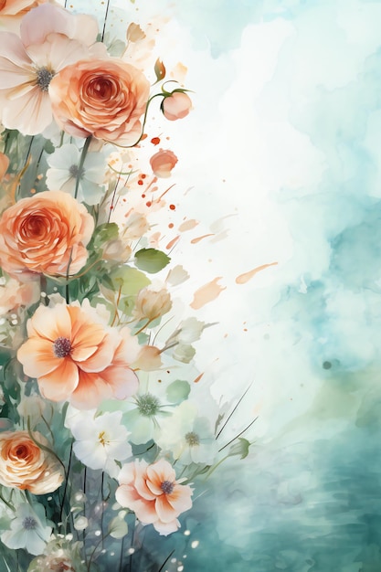 a watercolor painting of flowers by peony and animal.