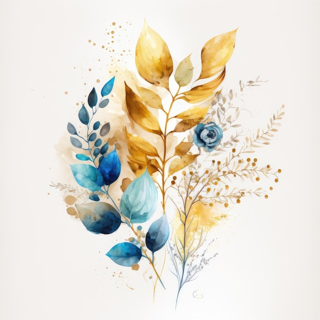 A watercolor painting of flowers and leaves.