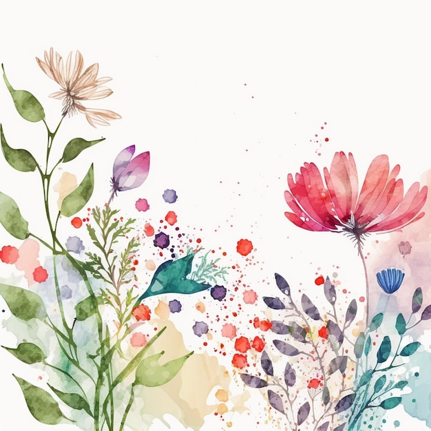 Photo a watercolor painting of flowers and leaves.