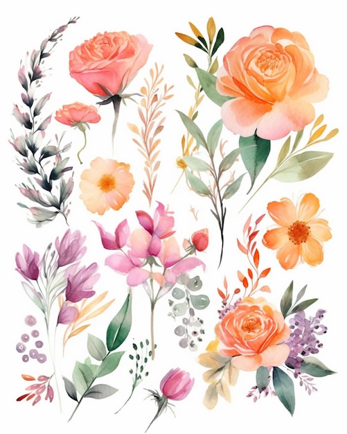 꽃과 식물의 수채화 그림