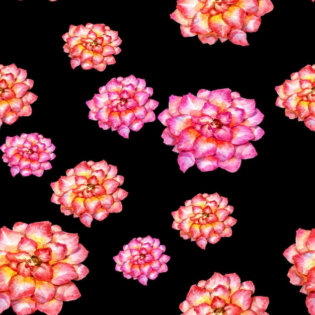 Watercolor painting of flowers, seamless pattern on dark background