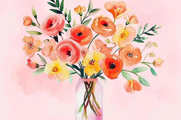 花瓶の花の水彩画
