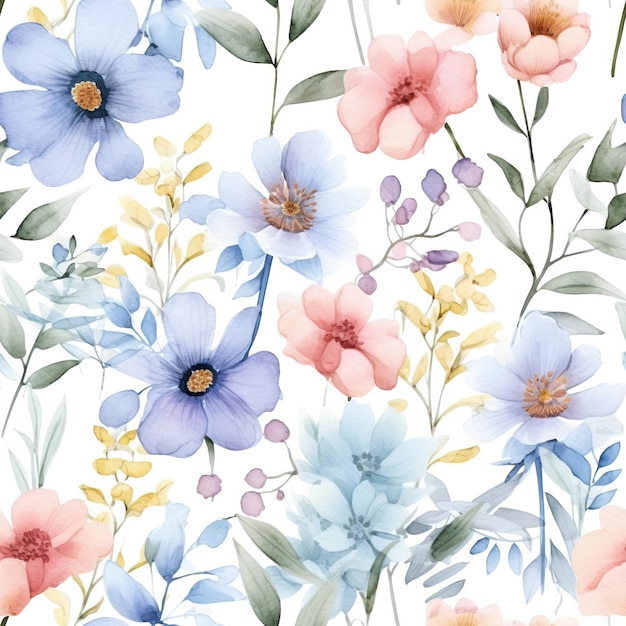 A watercolor painting of flowers on a white background created with Generative AI technology