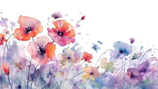 Foto pittura ad acquerello di fiori su sfondo bianco per la progettazione grafica ai generativa