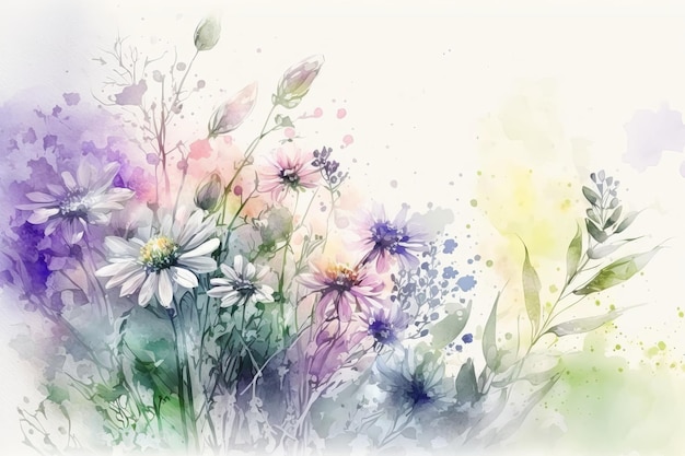 A watercolor painting of flowers with a green background