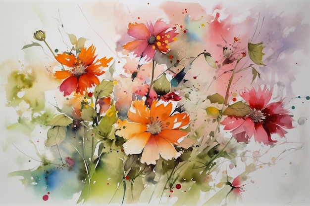 A watercolor painting of flowers with a green background.