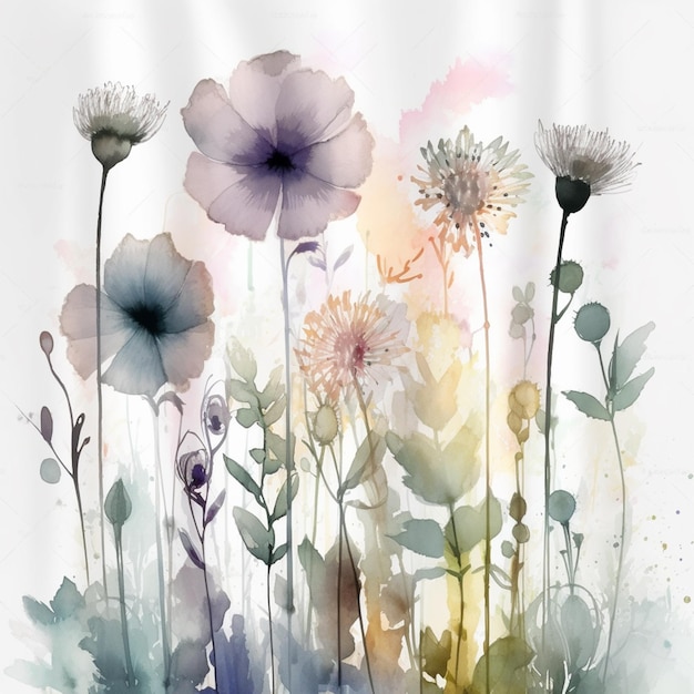 A watercolor painting of flowers with a green background.