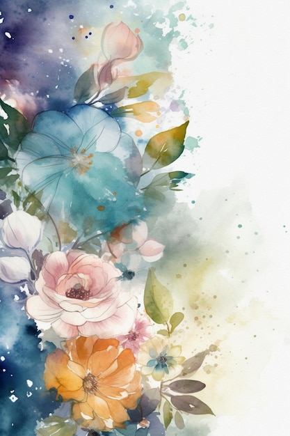 A watercolor painting of flowers with a green background.