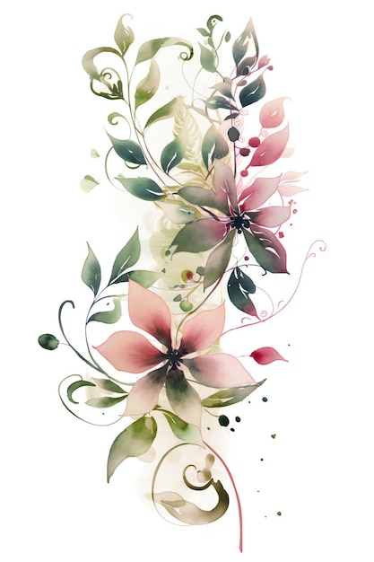 A watercolor painting of flowers with green leaves and the word love on it.