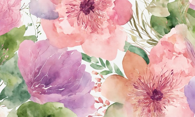 Photo watercolor painting of flowers with leaves ai generative