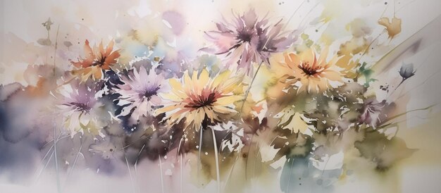 A watercolor painting of flowers with the word " on the bottom. "