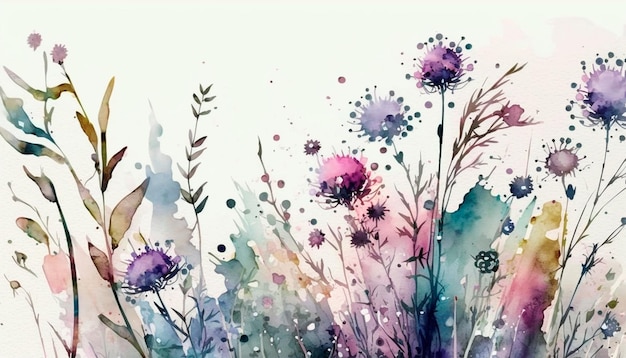 하단에 'garden'이라는 글자가 있는 꽃 수채화.