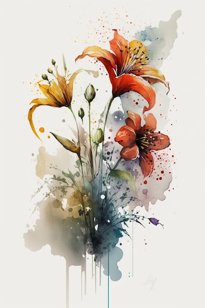 A watercolor painting of flowers with the word lily on it.