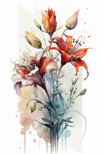 ユリという言葉が描かれた花の水彩画。
