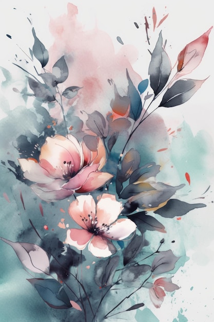 A watercolor painting of flowers with the word love on it.