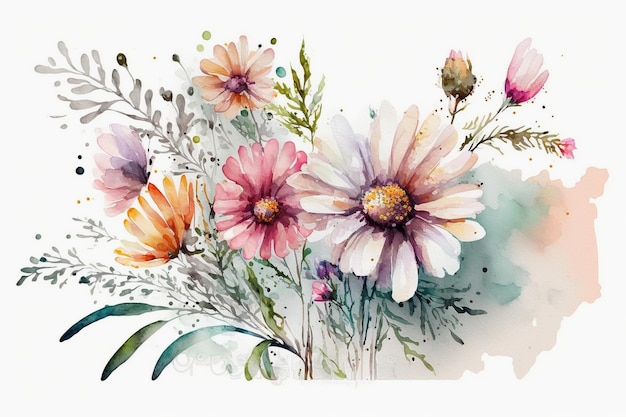 A watercolor painting of flowers with the word spring on it.