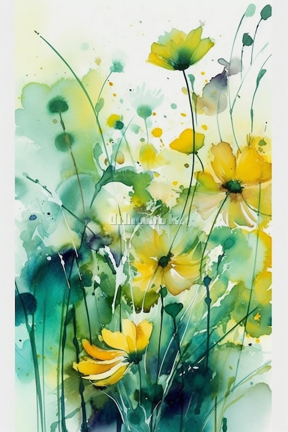 A watercolor painting of flowers with the word spring on it.