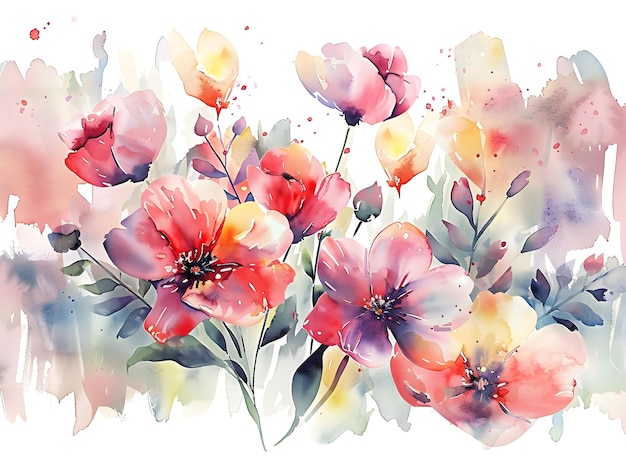 꽃 의 수채화 그림 에 봄 이라는 단어 가 새겨져 있다