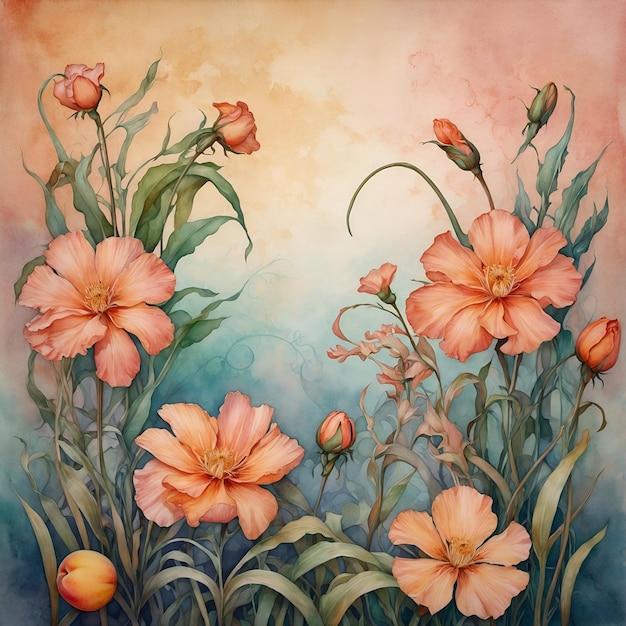 Watercolor painting of flowers