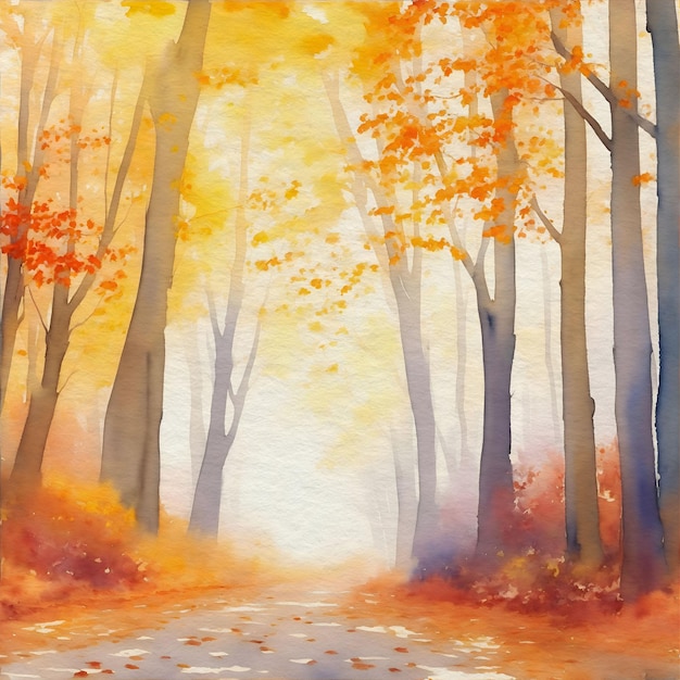 Watercolor Painting of a Forest Path with Lush Greenery