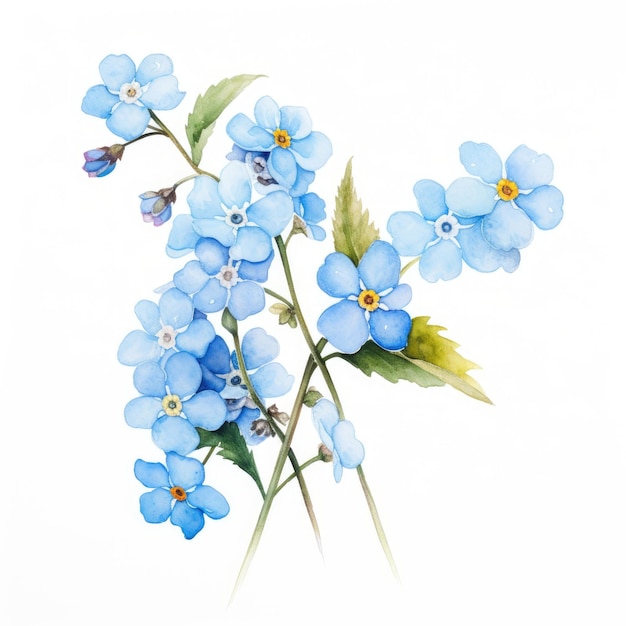 Watercolor painting of forget me with white background