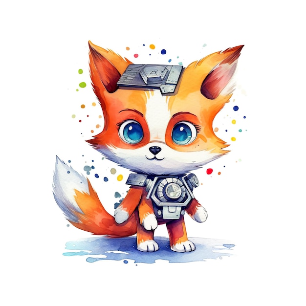 A watercolor painting of a fox wearing a helmet Generative AI image