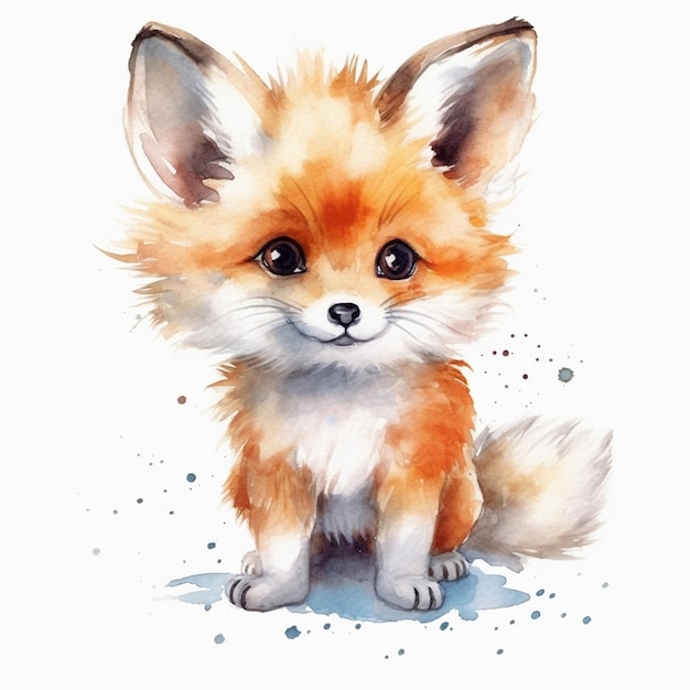 Watercolor painting of a fox with a red fur.