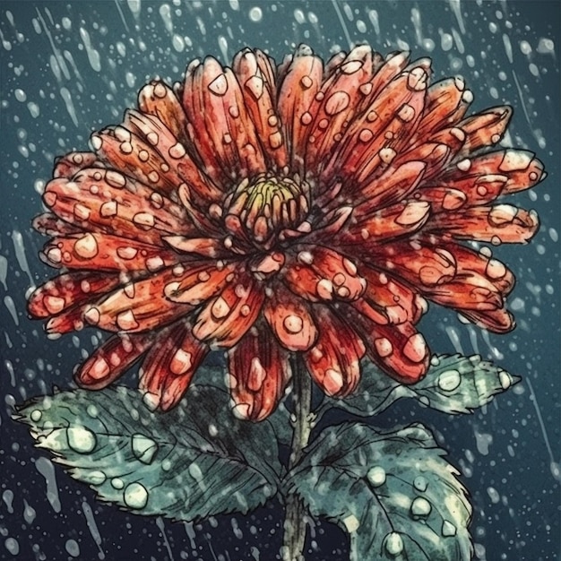 Photo watercolor painting of fresh chrysanthemums