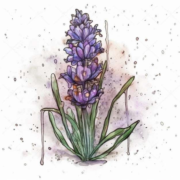 Watercolor painting of a fresh Lavender flower