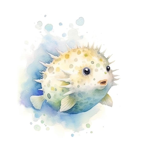 Photo watercolor painting of fugu