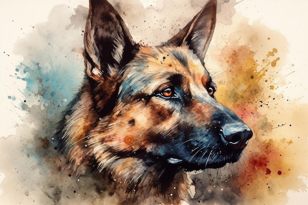 A watercolor painting of a german shepherd