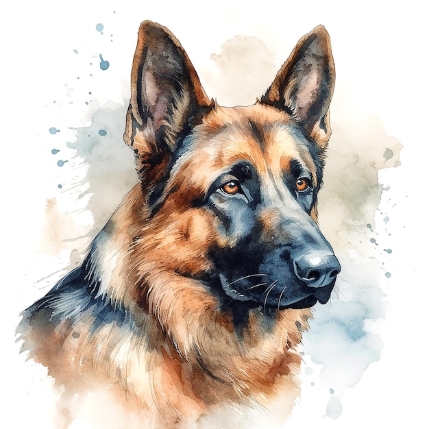 Watercolor painting of a german shepherd