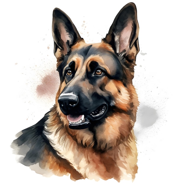 A watercolor painting of a german shepherd.